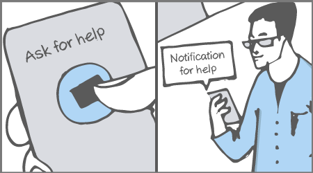 Old man asks for help, a young man receives the notification